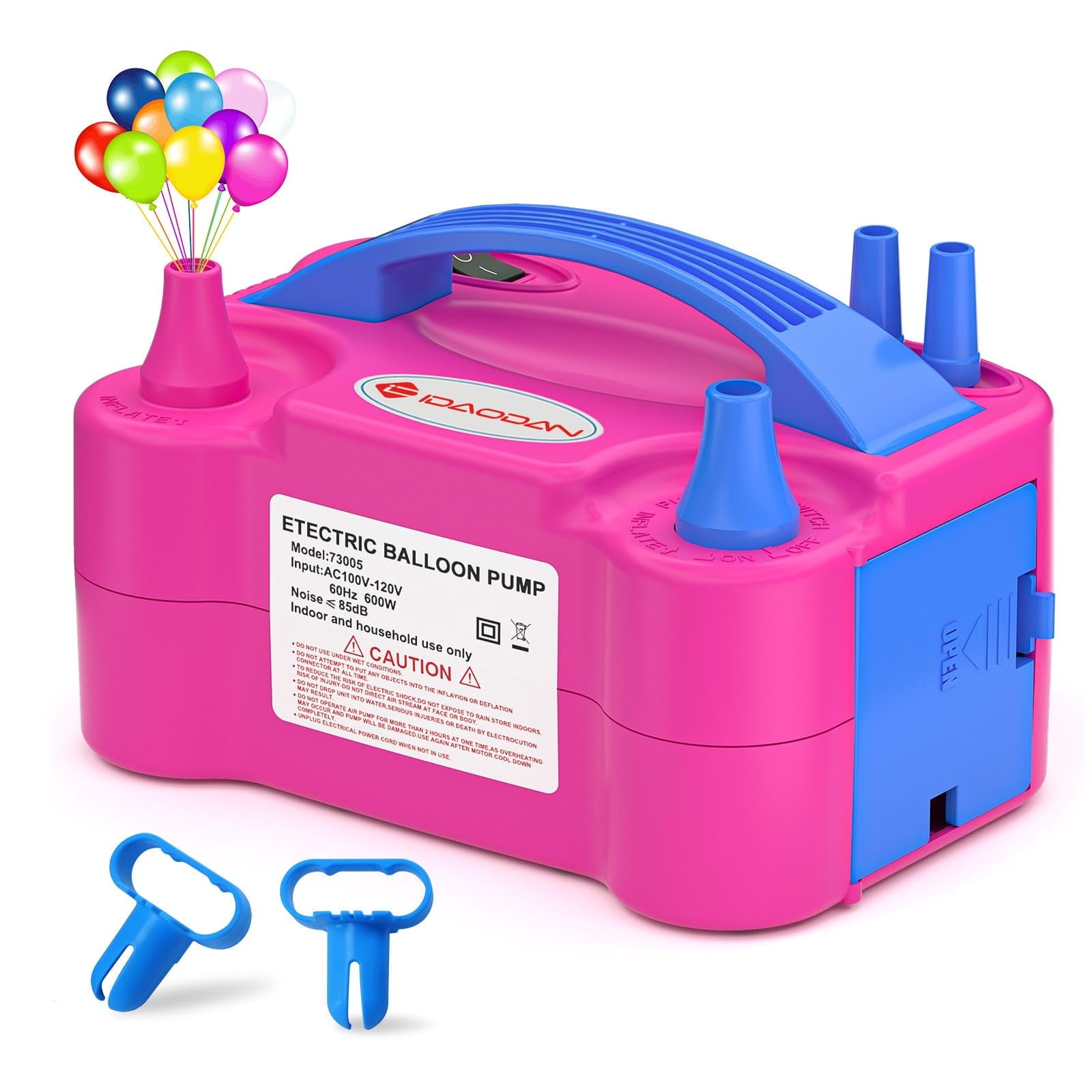 Electric Balloon Inflator Pump by IDAODAN, Dual Nozzle Portable Air Compressor 750L/min 600W for Festive Events Home Decorations, Red Blue