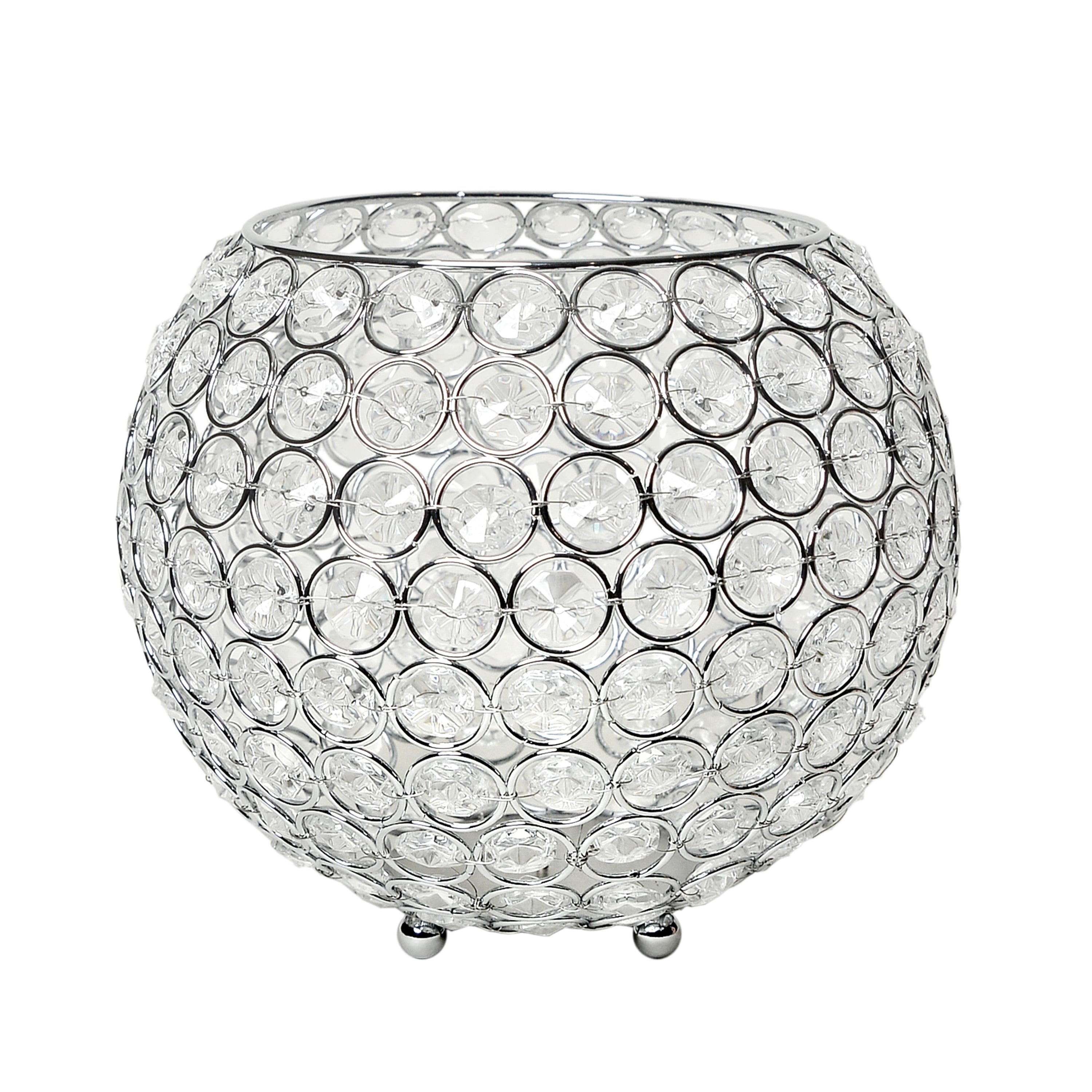 Elegant Designs 7" Elipse Crystal Circular Bowl Candle Holder, Flower Vase, Wedding Centerpiece, Chrome