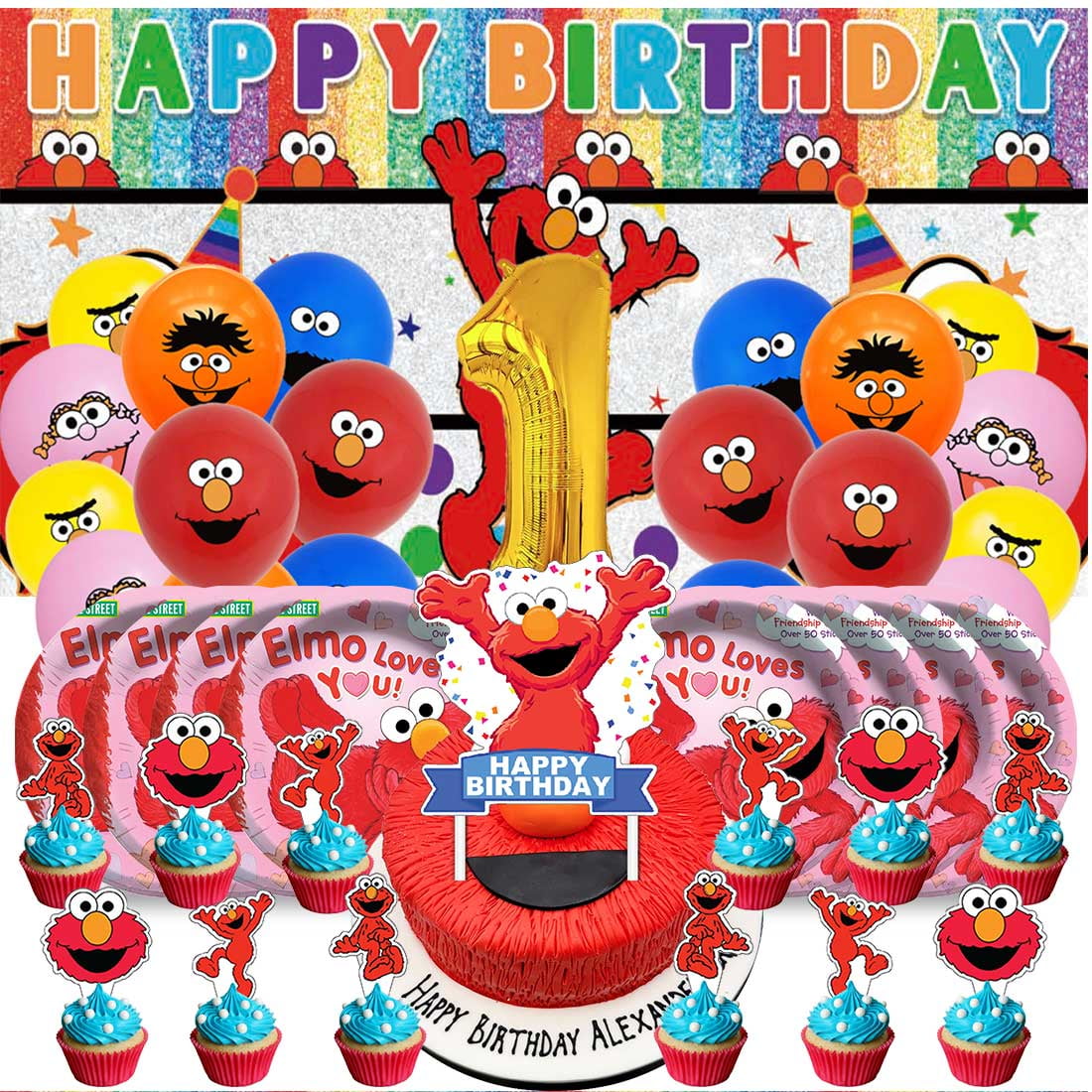 Elmo Balloons Party Supplies 1st Decor Tableware Birthday Cake Topper Decorations Banner Backdrop