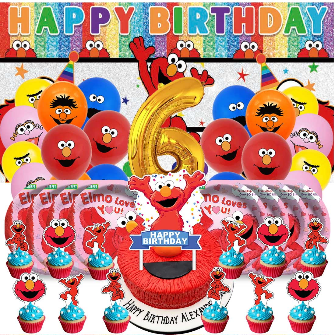 Elmo Balloons Party Supplies 1st Decor Tableware Birthday Cake Topper Decorations Banner Backdrop