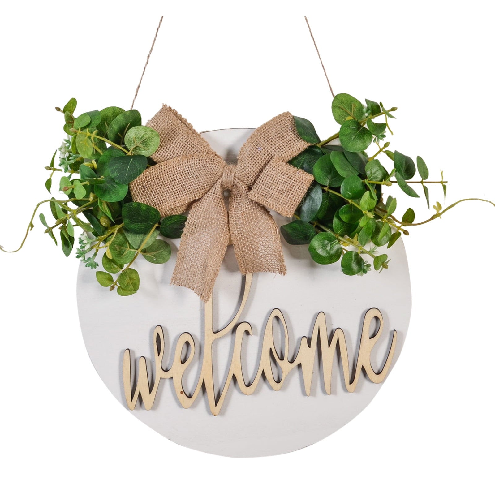 Embellished Front Porch, Wooden Blue In Wreaths For Front Door, Summer Door Hanger Welcome Sign Hello Round Front Wreath Farmhouse With Bow Spring Wreaths For Outside Decor