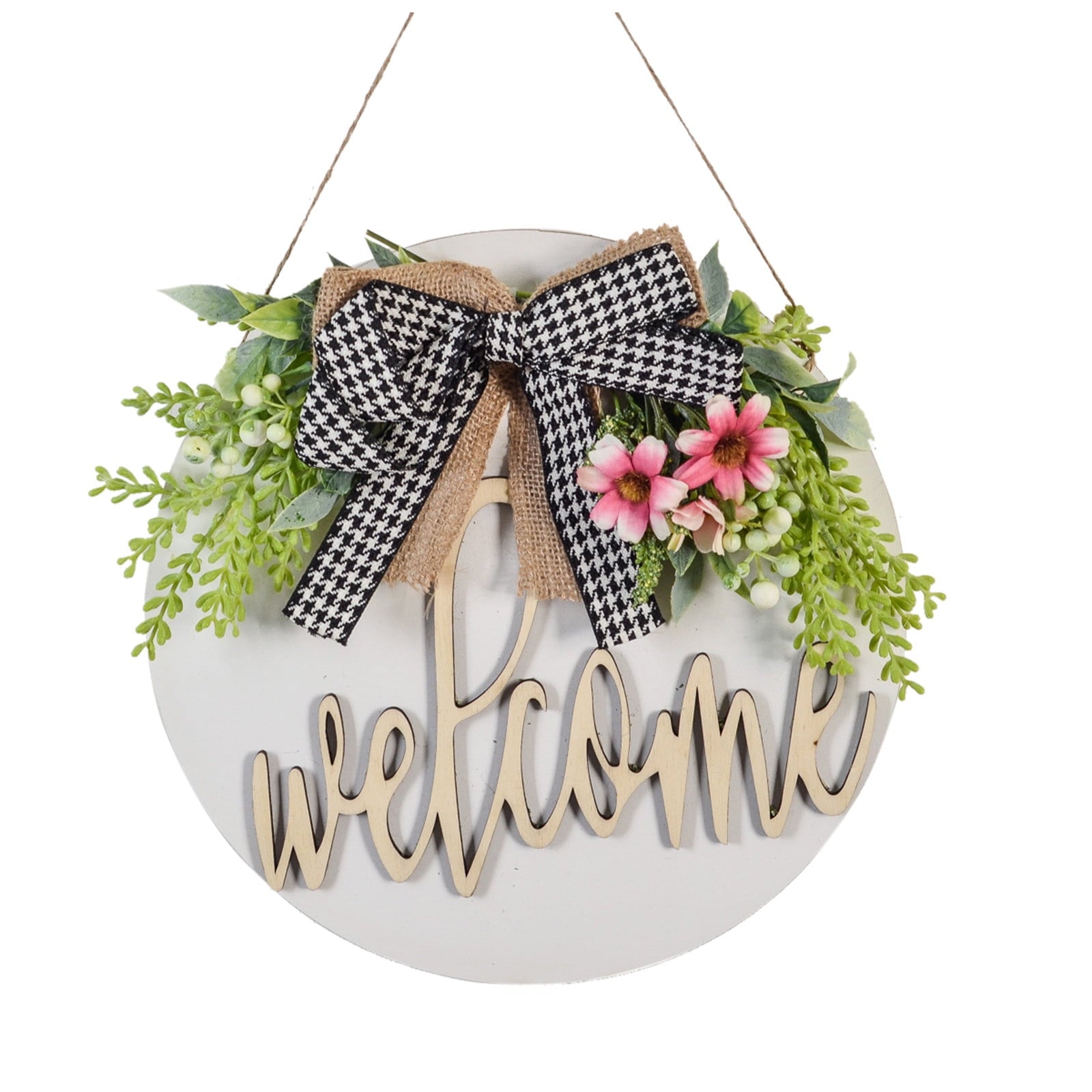 Embellished Front Porch, Wooden Blue In Wreaths For Front Door, Summer Door Hanger Welcome Sign Hello Round Front Wreath Farmhouse With Bow Spring Wreaths For Outside Decor