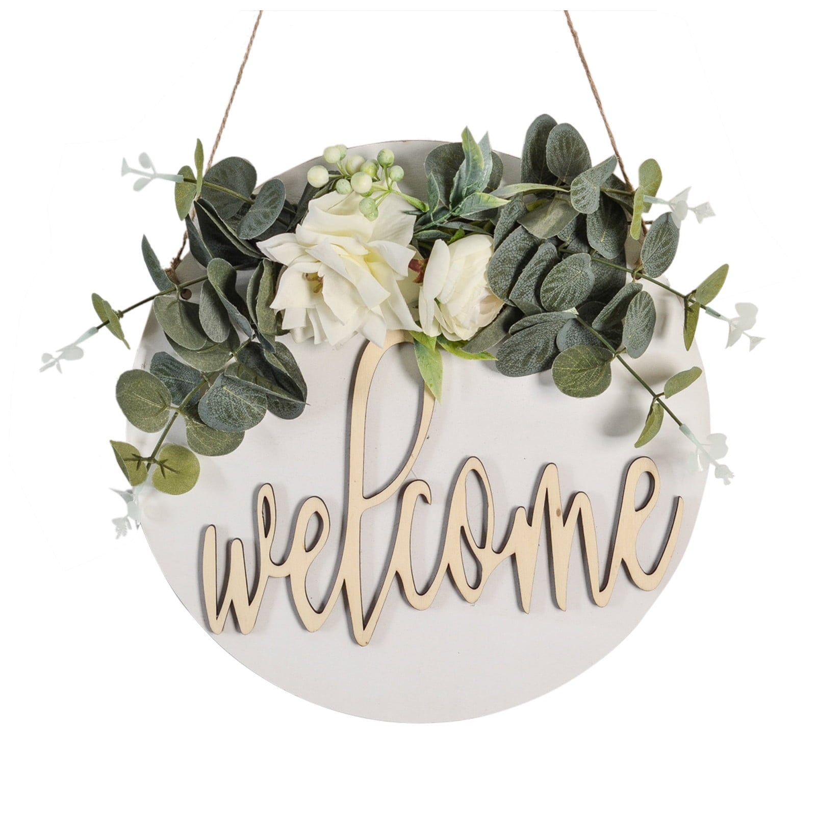 Embellished Front Porch, Wooden Blue In Wreaths For Front Door, Summer Door Hanger Welcome Sign Hello Round Front Wreath Farmhouse With Bow Spring Wreaths For Outside Decor