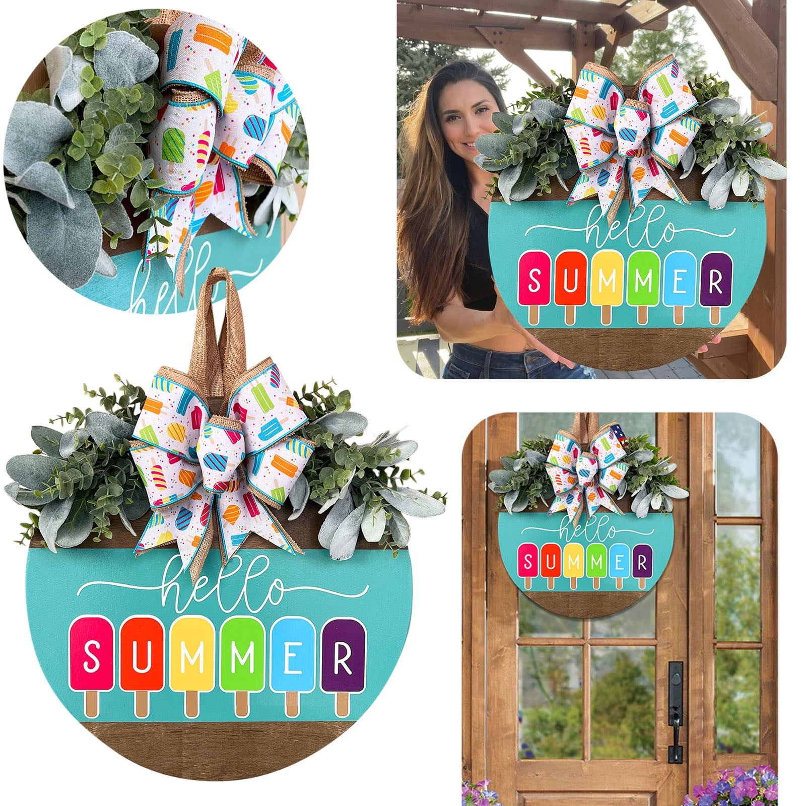 Front Porch, Wooden Yellow In Wreaths For Front Door, 1 Set Four Seasons Door Decoration Listing Ornament Home Decor Outdoor Hanging Sign Front Decorative Board Wooden Wall
