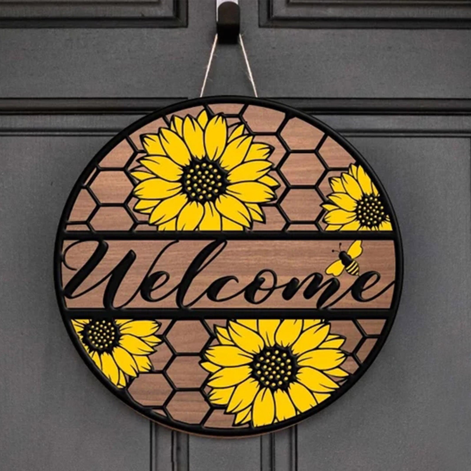 Embellished Front Porch, Wooden Blue In Wreaths For Front Door, Summer Door Hanger Welcome Sign Hello Round Front Wreath Farmhouse With Bow Spring Wreaths For Outside Decor