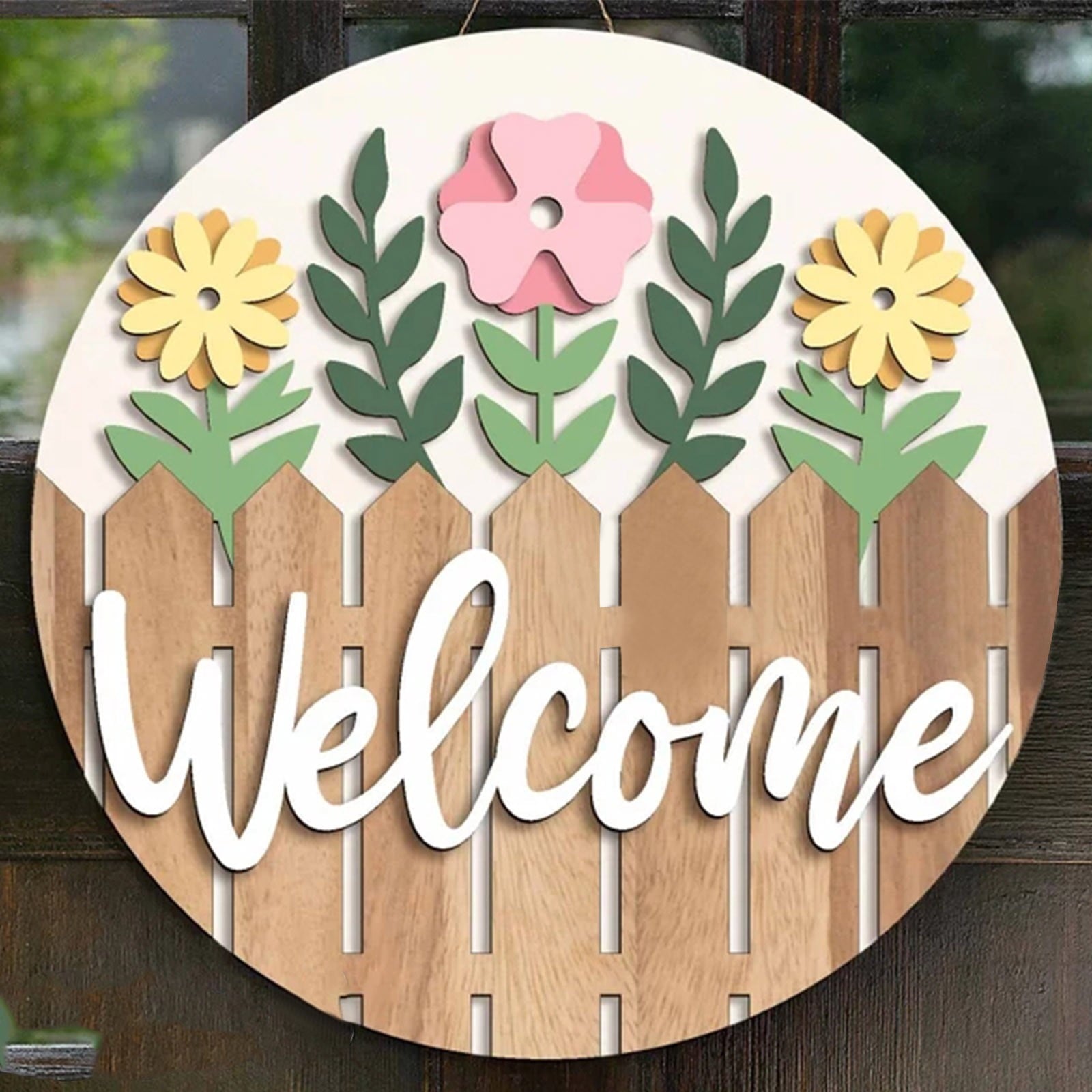 Embellished Front Porch, Wooden Blue In Wreaths For Front Door, Summer Door Hanger Welcome Sign Hello Round Front Wreath Farmhouse With Bow Spring Wreaths For Outside Decor