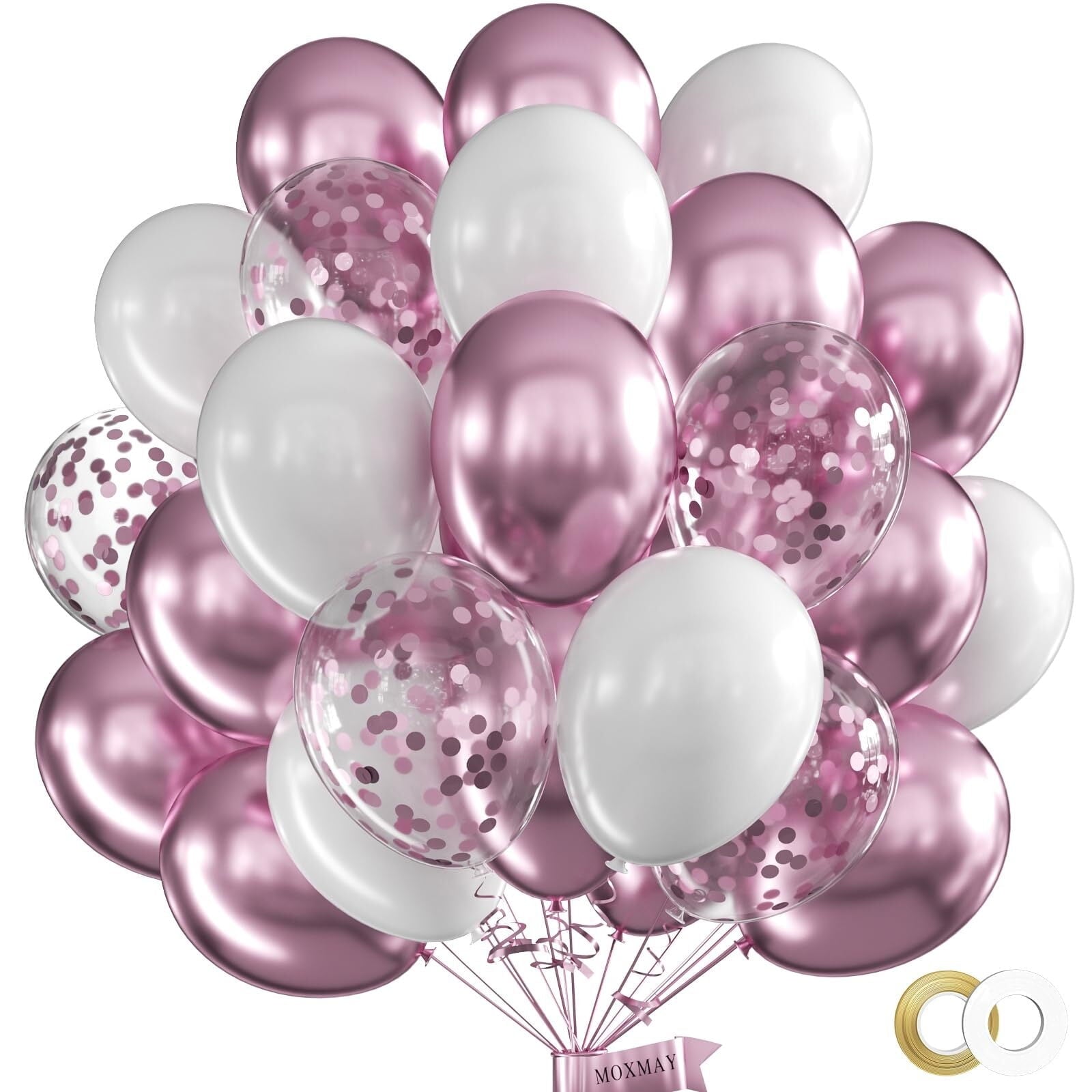 FF. Blue Metallic Balloons Blue Confetti Balloons and White Balloons,50 pcs Blue Balloons Party Balloons for Birthday Baby Shower with Extra Confetti and Balloon Ribbons