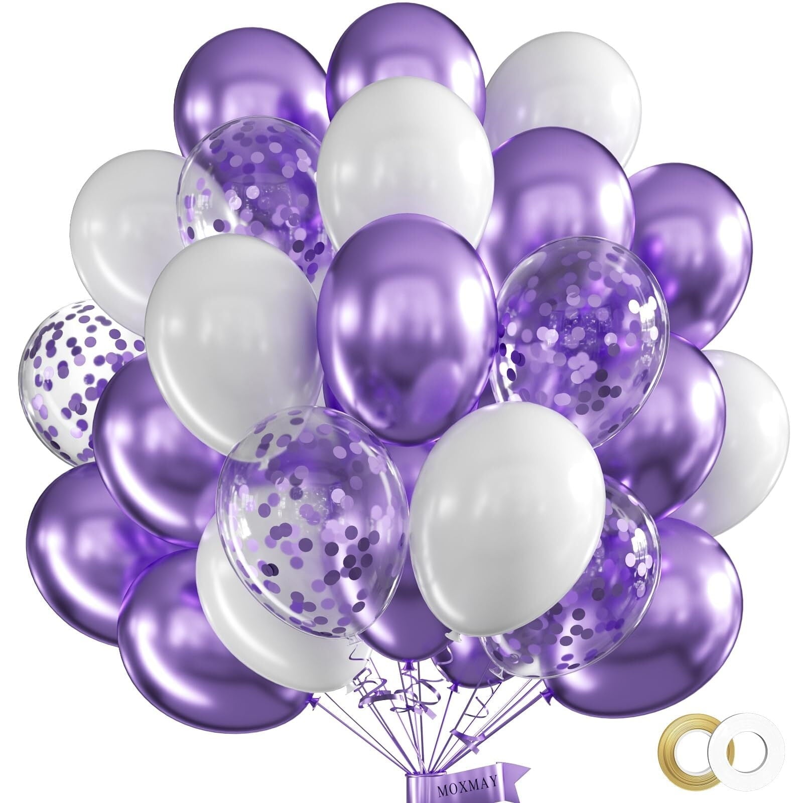 FF. Blue Metallic Balloons Blue Confetti Balloons and White Balloons,50 pcs Blue Balloons Party Balloons for Birthday Baby Shower with Extra Confetti and Balloon Ribbons