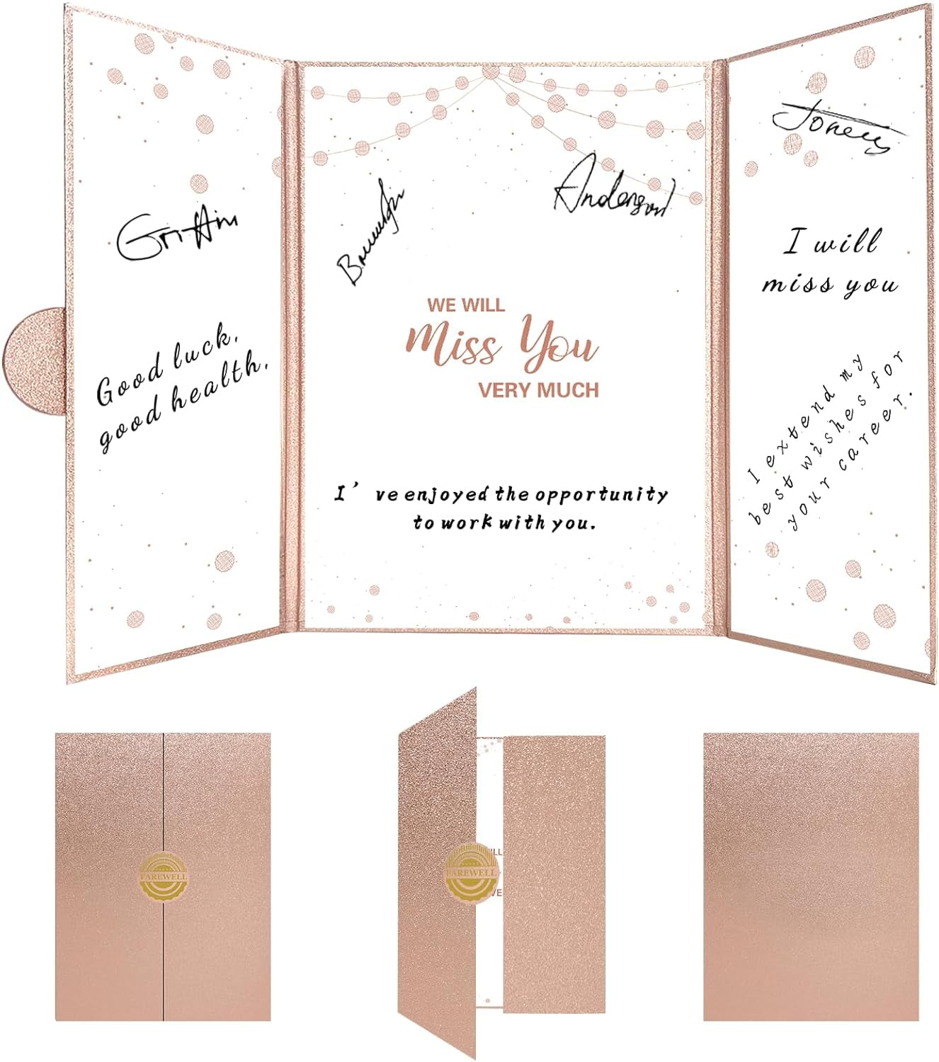 Farewell Guest Book Alternative, Farewell Gifts for Coworkers Friends, Rose Gold We Will Miss You Signature Board, Happy Retirement Party Decorations, Going Away，Farewell Card for Women Men