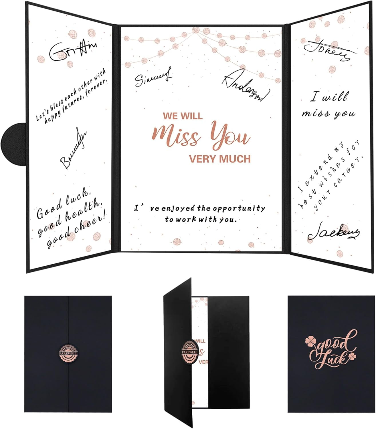 Farewell Guest Book Alternative, Farewell Gifts for Coworkers Friends, Rose Gold We Will Miss You Signature Board, Happy Retirement Party Decorations, Going Away，Farewell Card for Women Men