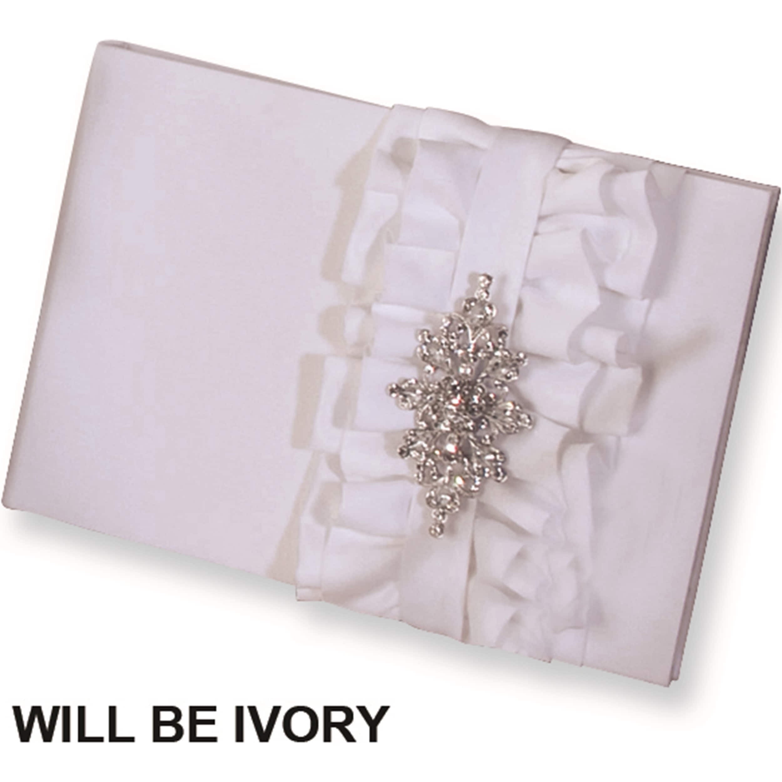 Fashion Ivory Isabella Satin & Rhinestone (Holds 600 Signatures) Guest Book (9.75 X 6.75) Made In China gm3997