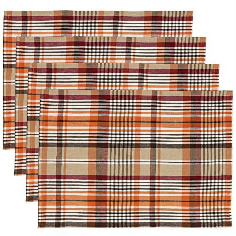 Fennco Styles Harvest Tartan Plaid Design Cotton Placemats 14" W x 20" L, Set of 4 - Multicolored Table Mats for Home, Dining Table Décor, Banquet, Thanksgiving, Christmas and Special Event