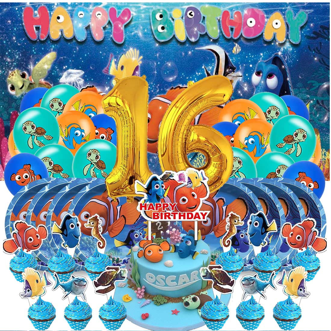 Finding Nemo Balloons Party Supplies 1st Decor Tableware Birthday Cake Topper Decorations Banner Backdrop