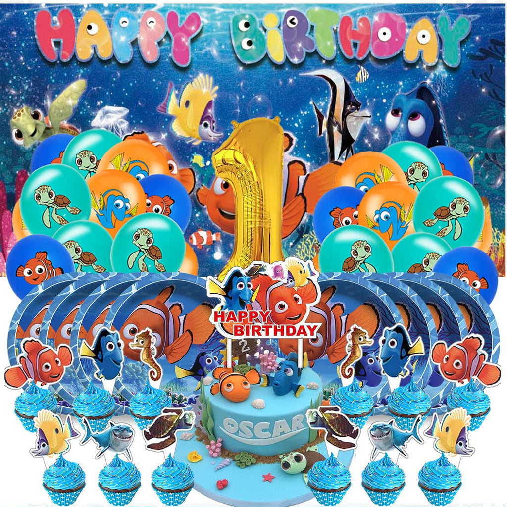 Finding Nemo Balloons Party Supplies 1st Decor Tableware Birthday Cake Topper Decorations Banner Backdrop