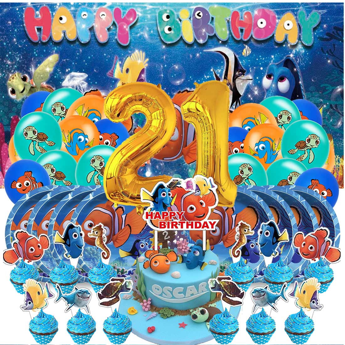 Finding Nemo Balloons Party Supplies 1st Decor Tableware Birthday Cake Topper Decorations Banner Backdrop