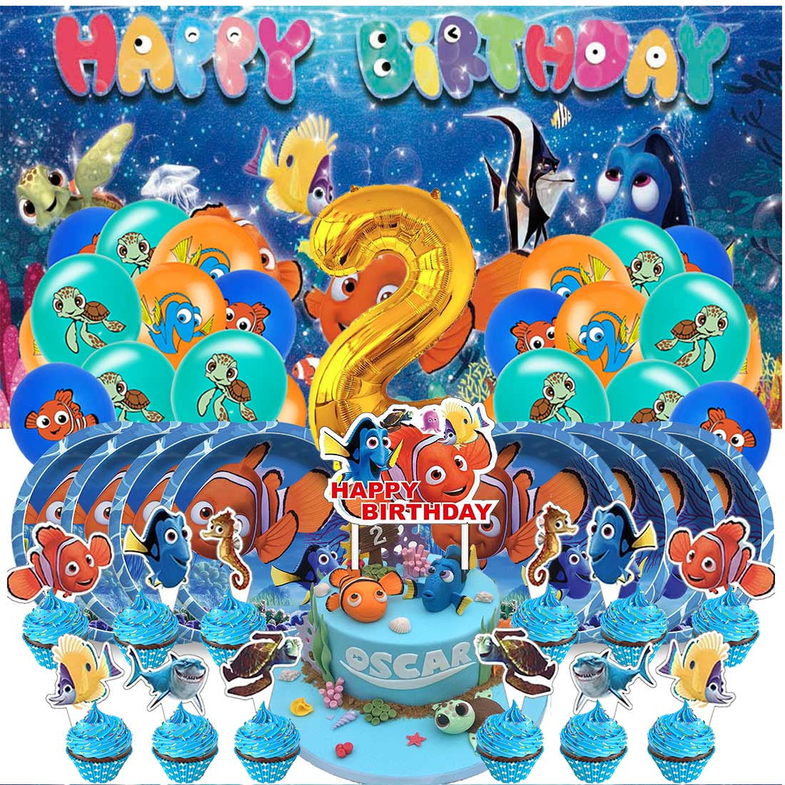 Finding Nemo Balloons Party Supplies 1st Decor Tableware Birthday Cake Topper Decorations Banner Backdrop