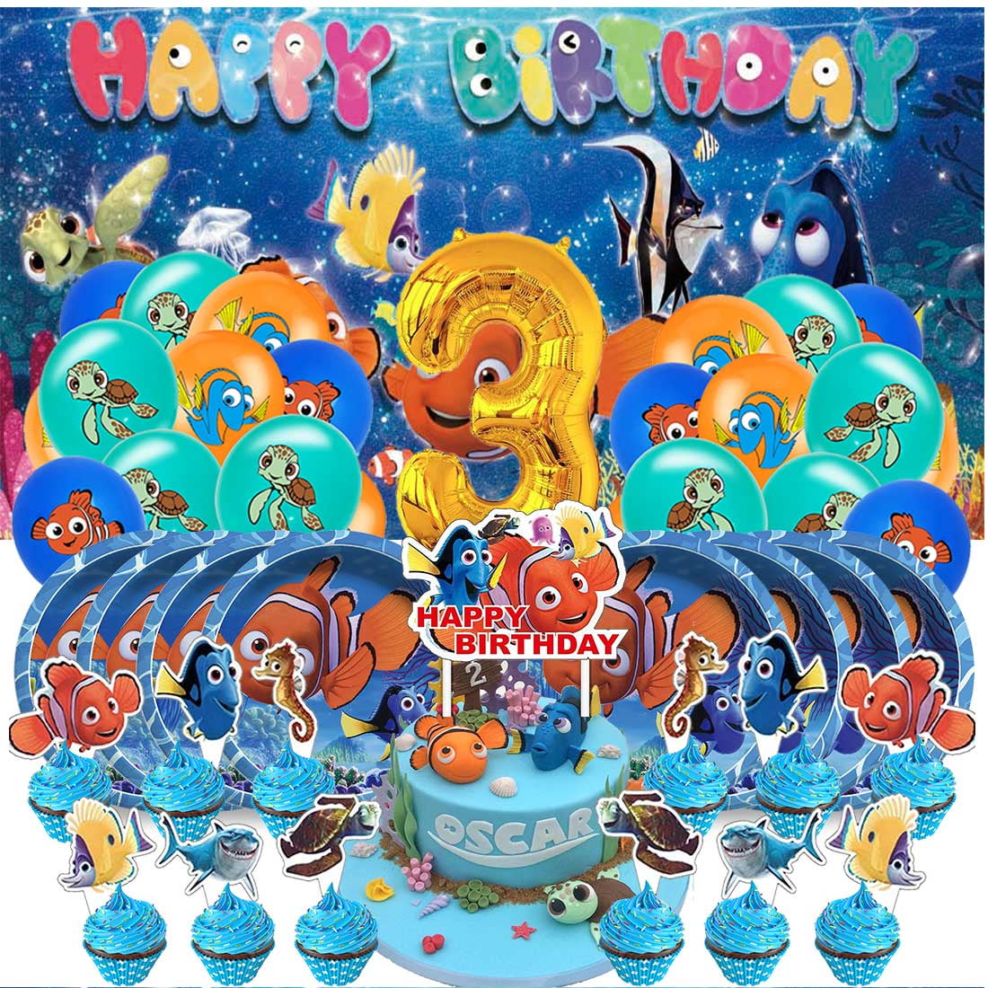 Finding Nemo Balloons Party Supplies 1st Decor Tableware Birthday Cake Topper Decorations Banner Backdrop