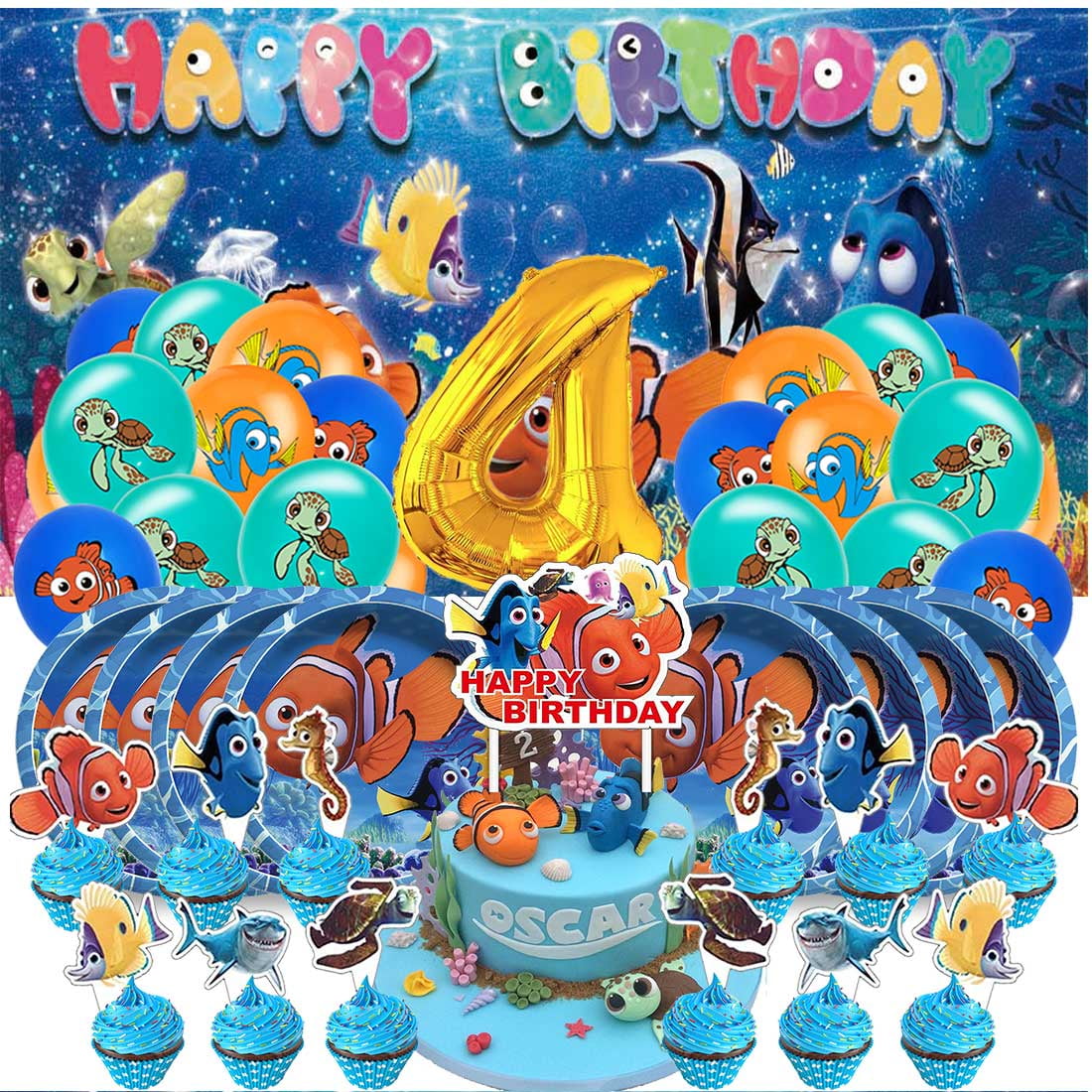 Finding Nemo Balloons Party Supplies 1st Decor Tableware Birthday Cake Topper Decorations Banner Backdrop