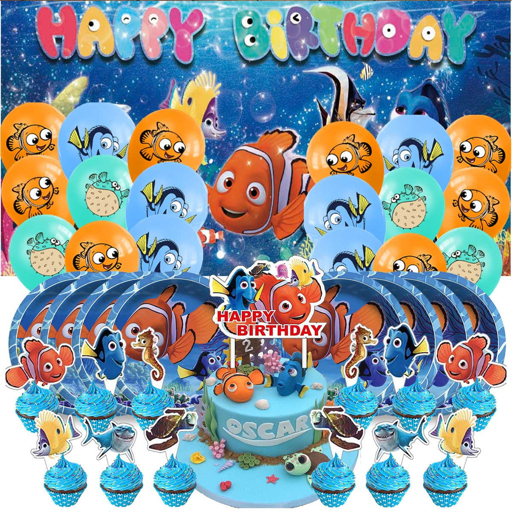 Fingding Nemo Birthday Party Supplies Balloons Plates Decoration Cake Topper Decor Tableware Banner Backdrop