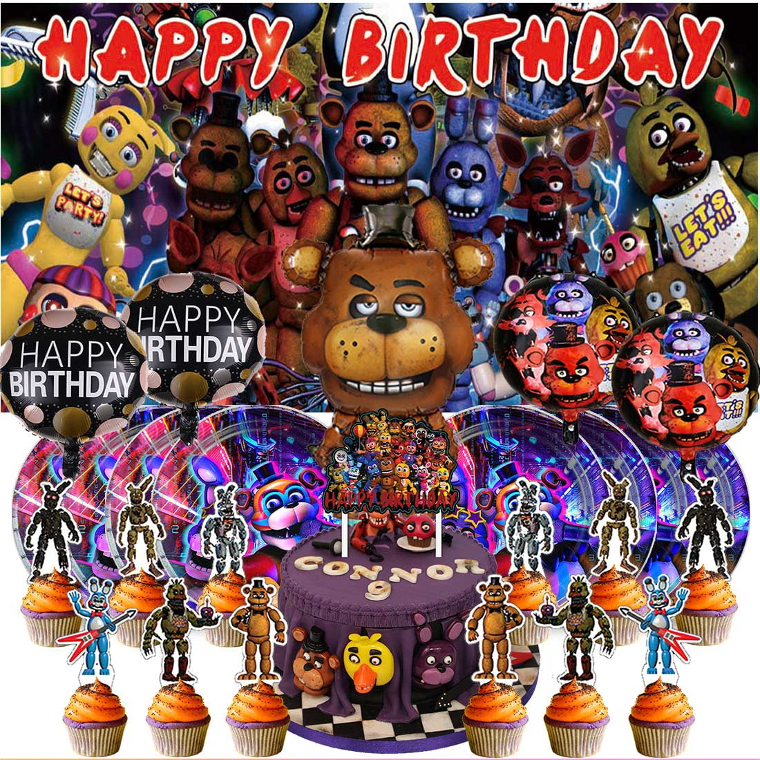 Five Nights at Freddy Party Supplies Decor Tableware Backdrop Banner Cake Topper Balloons Birthday Decorations