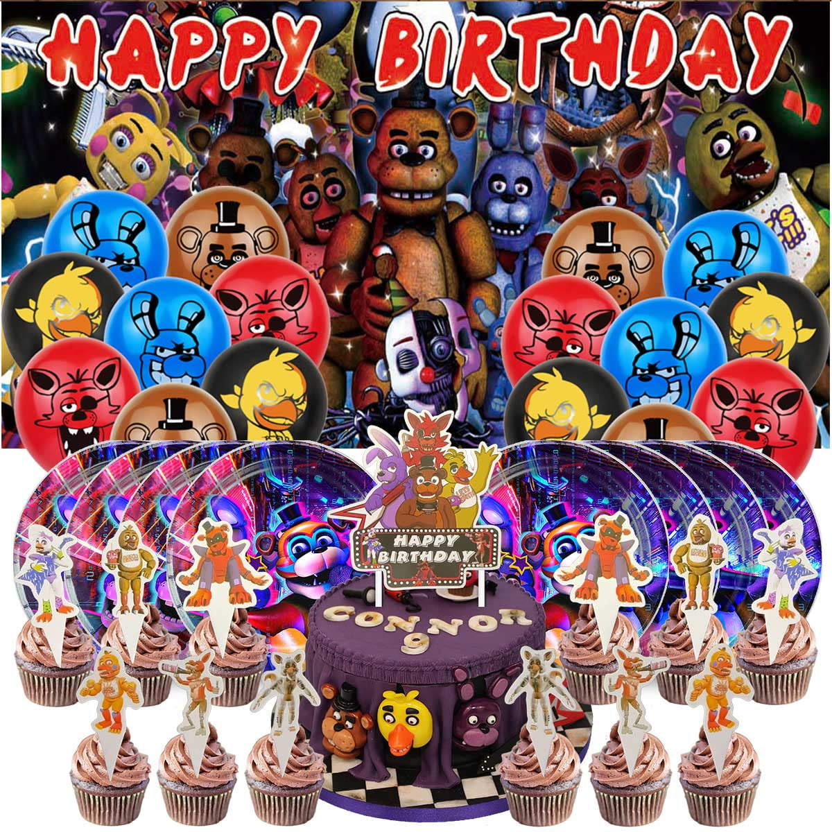 Five Nights at Freddy's Birthday Party Supplies Balloons Plates Decoration Cake Topper Decor Tableware Banner Backdrop