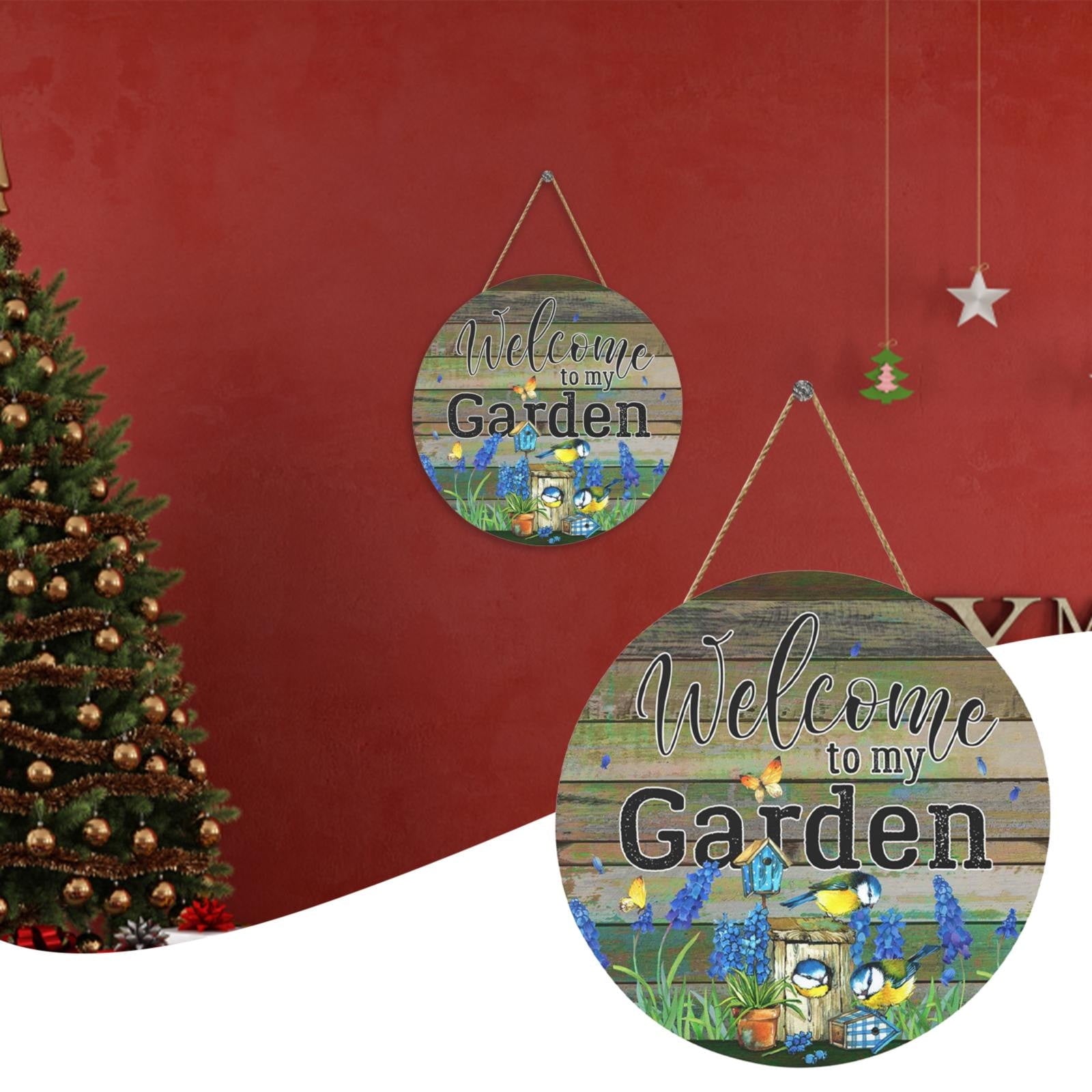 Embellished Front Porch, Wooden Blue In Wreaths For Front Door, Summer Door Hanger Welcome Sign Hello Round Front Wreath Farmhouse With Bow Spring Wreaths For Outside Decor