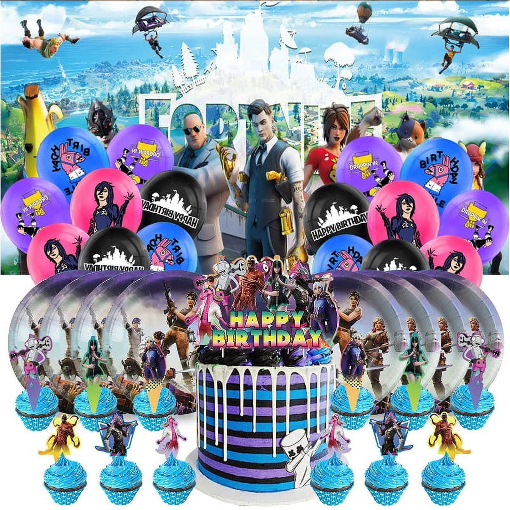 Fortnite Birthday Party Supplies Balloons Plates Decoration Cake Topper Decor Tableware Banner Backdrop
