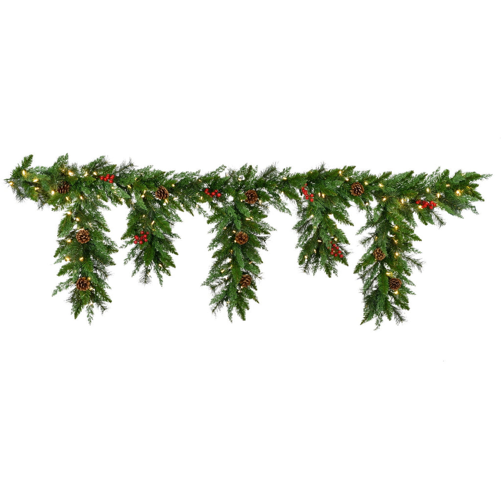 Fraser Hill Farm 6 Ft. Icicle Garland with Pinecones with Warm White LED Lights | Battery Operated | Festive Christmas Holiday Decor for Fireplace Mantel, Stairway, Console Table | FF009GL-072-5GR