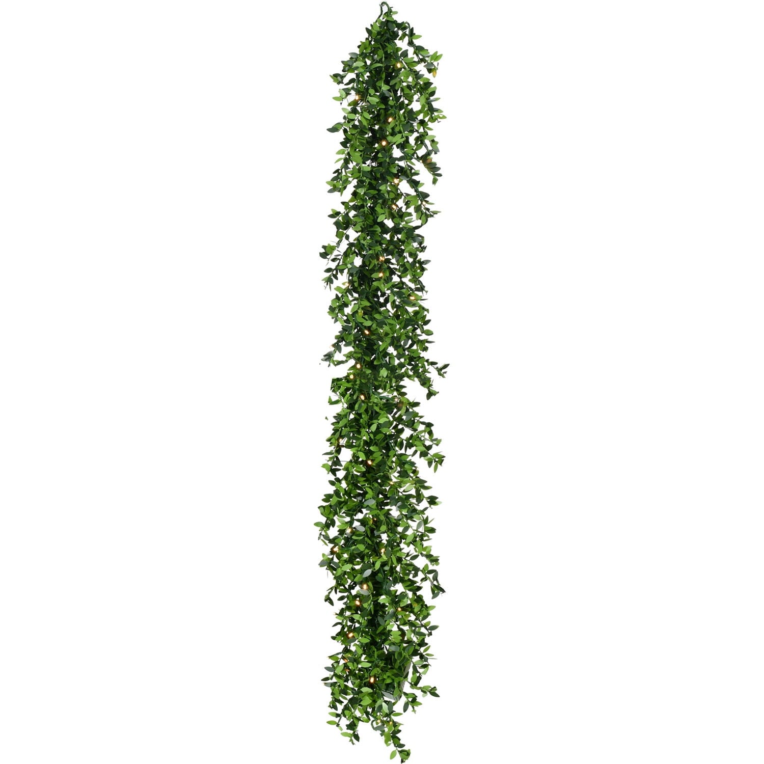 Fraser Hill Farm Prelit Artificial Boxwood Garland | 9-Ft. Long | Warm White LED Lights | Perfect Christmas Decoration for Porches or Home | FFBX108-5GR