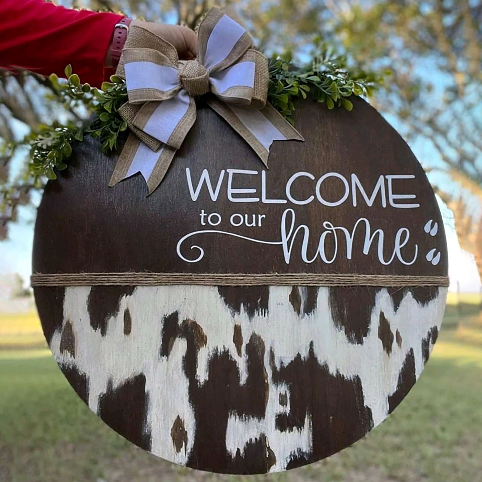 Embellished Front Porch, Wooden Blue In Wreaths For Front Door, Summer Door Hanger Welcome Sign Hello Round Front Wreath Farmhouse With Bow Spring Wreaths For Outside Decor