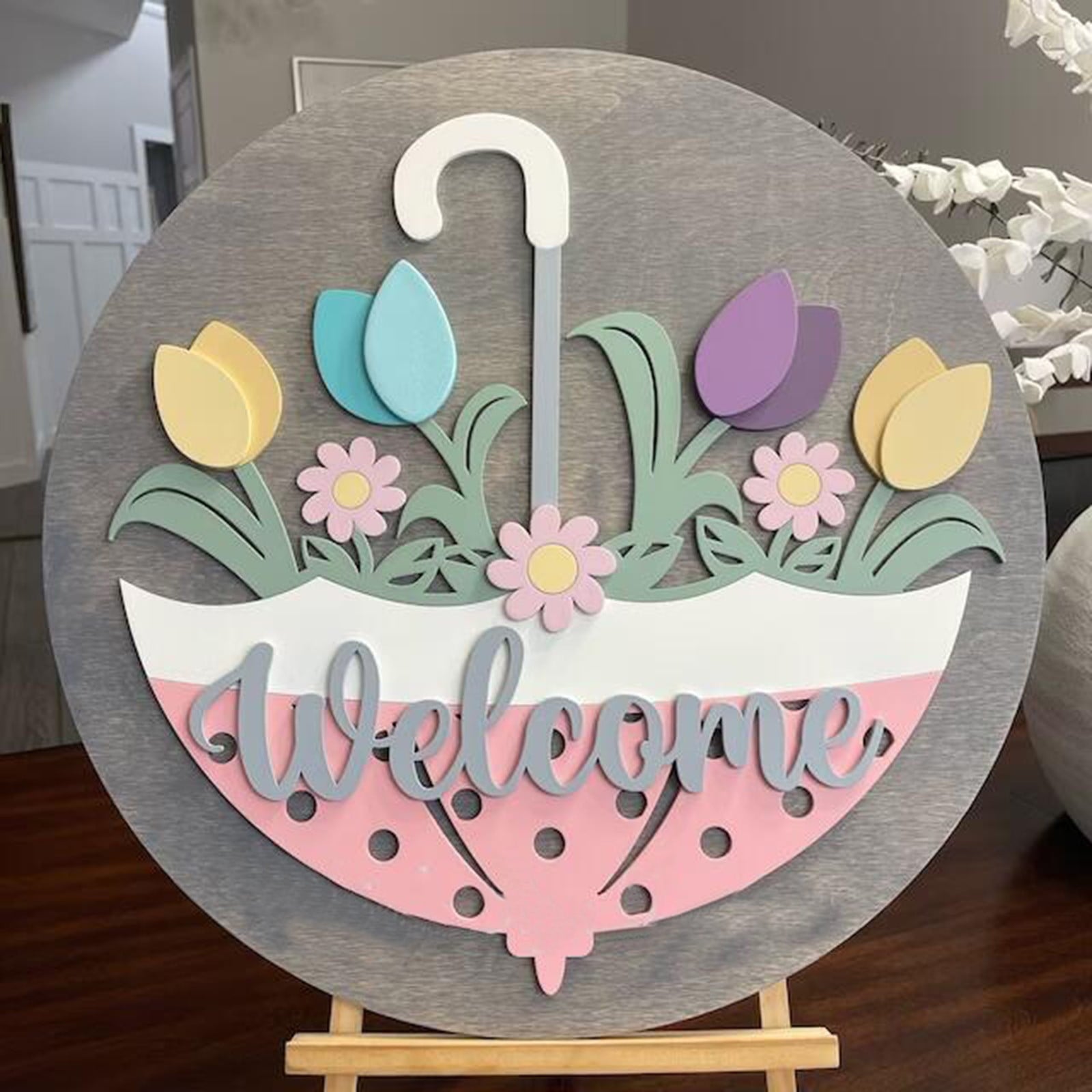 Embellished Front Porch, Wooden Blue In Wreaths For Front Door, Summer Door Hanger Welcome Sign Hello Round Front Wreath Farmhouse With Bow Spring Wreaths For Outside Decor