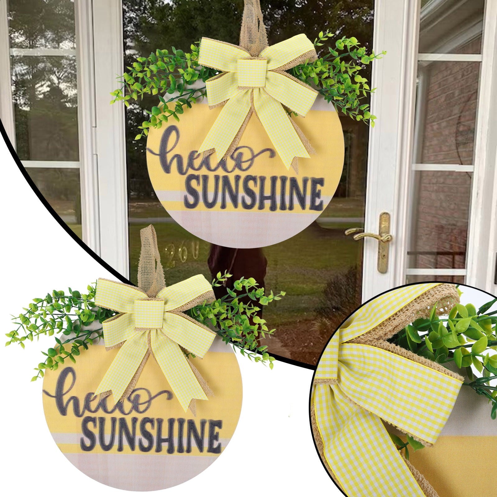Embellished Front Porch, Wooden Blue In Wreaths For Front Door, Summer Door Hanger Welcome Sign Hello Round Front Wreath Farmhouse With Bow Spring Wreaths For Outside Decor