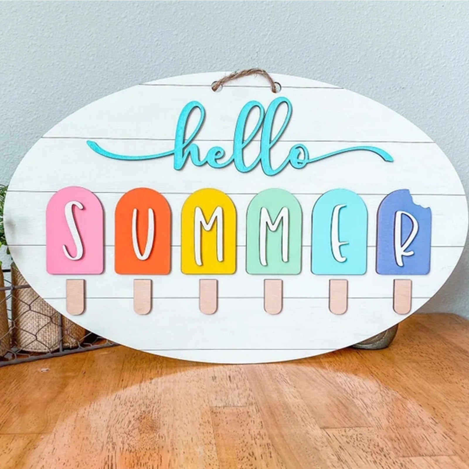 Embellished Front Porch, Wooden Blue In Wreaths For Front Door, Summer Door Hanger Welcome Sign Hello Round Front Wreath Farmhouse With Bow Spring Wreaths For Outside Decor