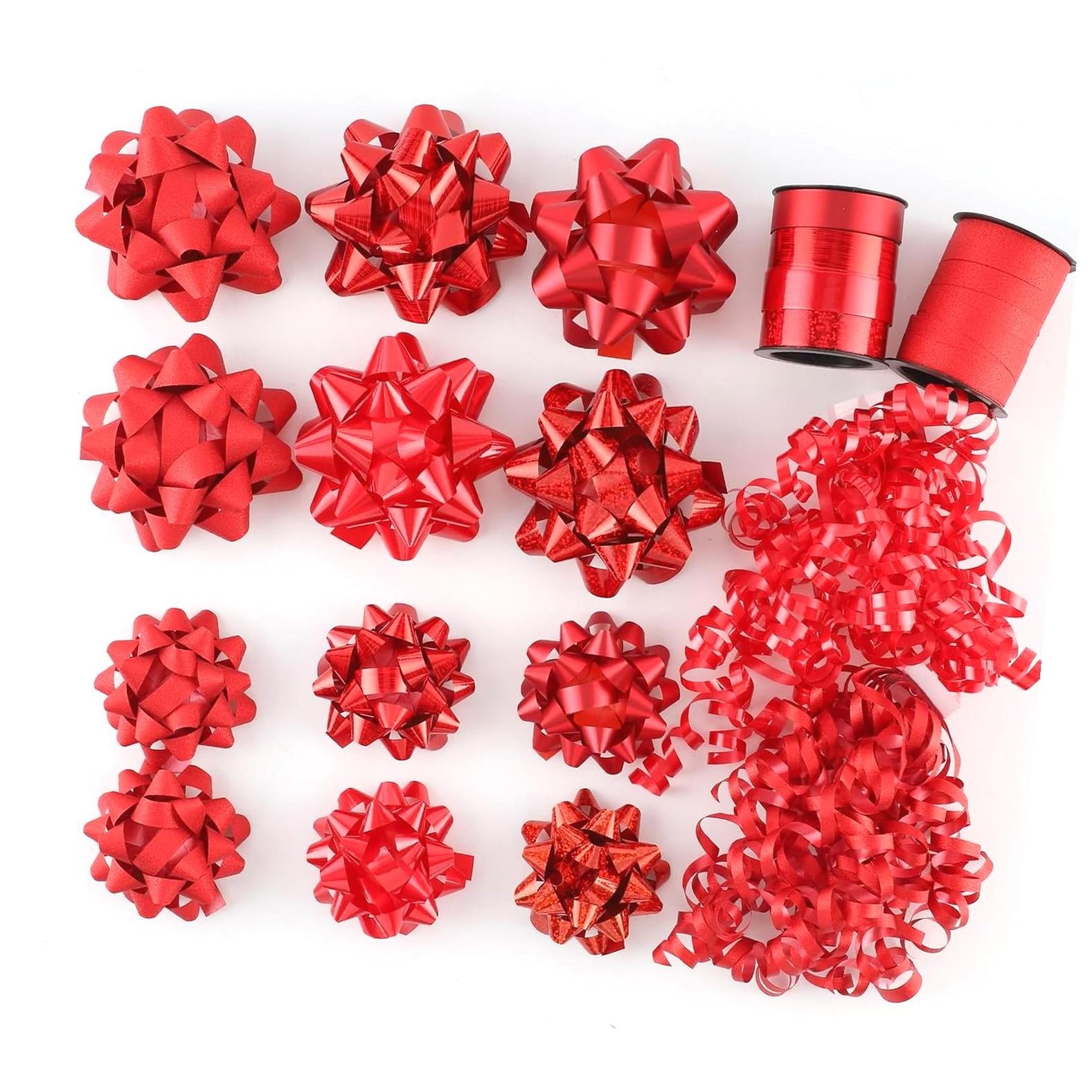 Fuliko 16 Pieces Bows, Bows for and Presents, 2 Crimped Curling Ribbons, 2 Curly Bows, Christmas Bows, for Parties, Birthdays, Weddings. (,