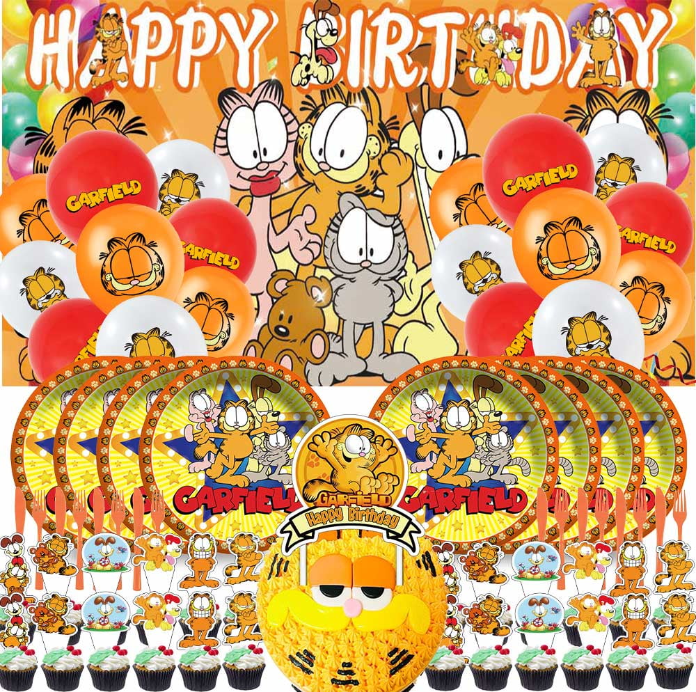 Garfield cat Party Supplies Cake Topper Decor Banner Backdrop Tableware Balloons Birthday Decorations