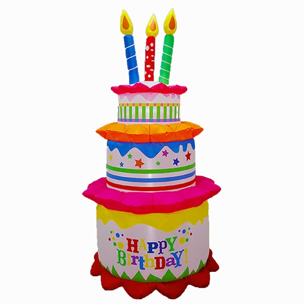 Garnen 6Ft Inflatable Happy Birthday Decorations Balloons For Kids, LED Happy Birthday Cake, Birthday Sign Balloons, Outdoor Theme Party