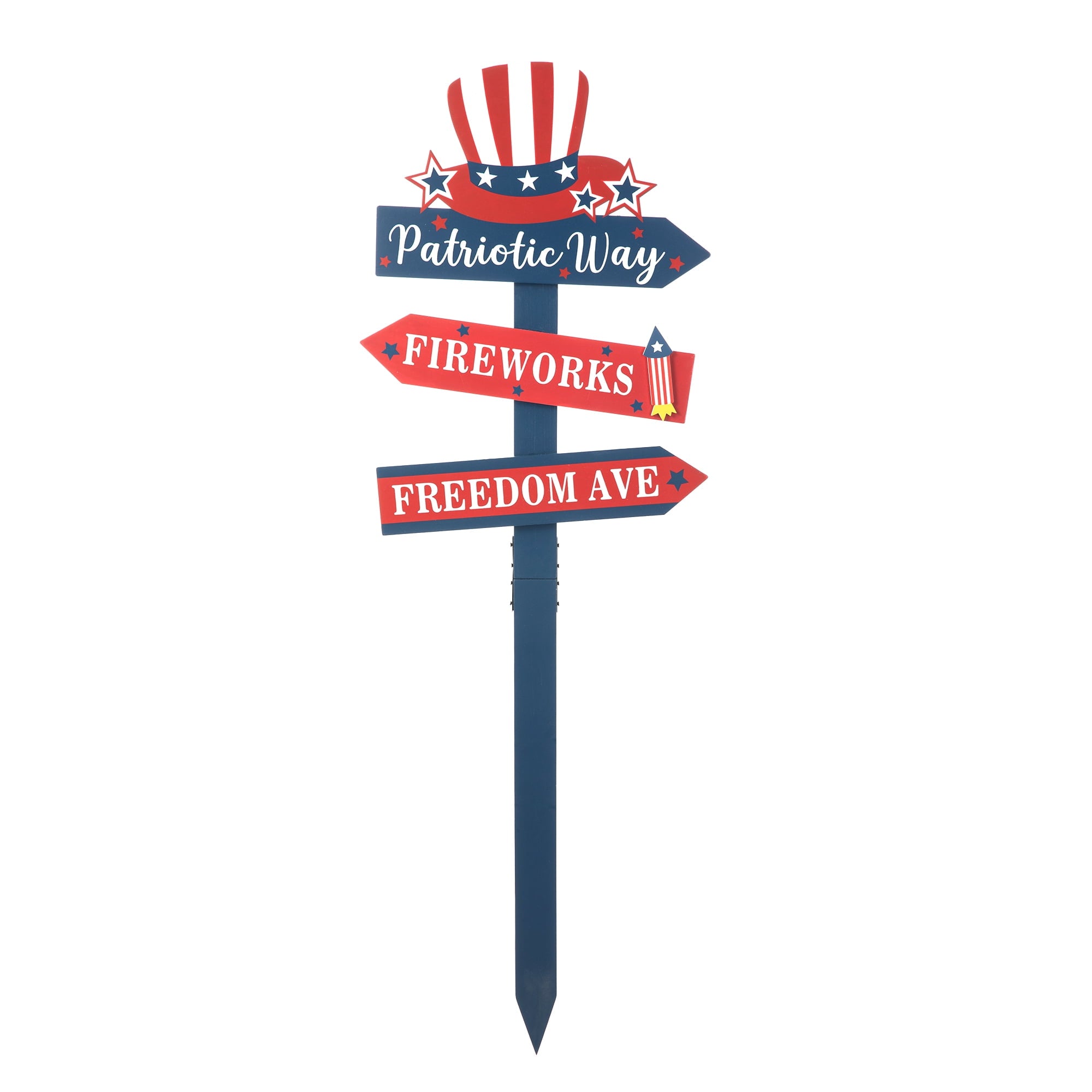 Glitzhome 36"H Patriotic/ Americana Wooden Top Hat Word Sign Yard Stake (KD)