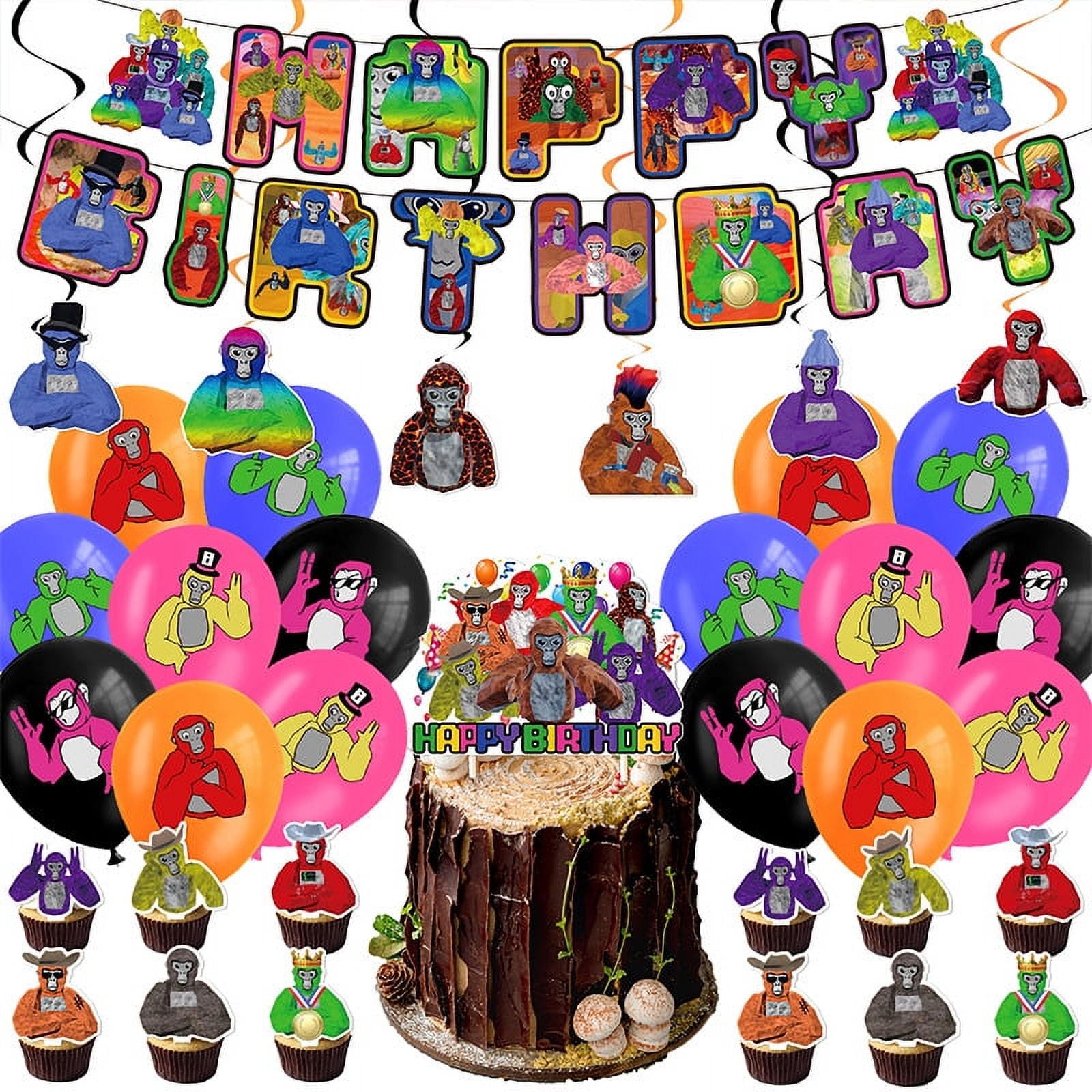 Gorilla Tag Birthday Party Decoration Gorilla Game Flag Cake Balloon Spiral Arrangement