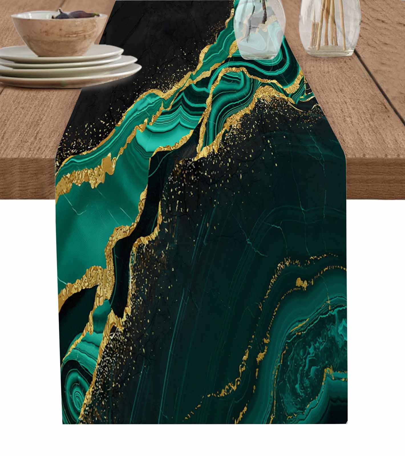 Brown Marble Table Runner Gold Abstract Vintage Modern Ombre Art Tablerunners 14 x 72 Inch, Table Decorations Tabletop Scarf for Summer Gathering Holiday Farmhouse Kitchen Dining Decor