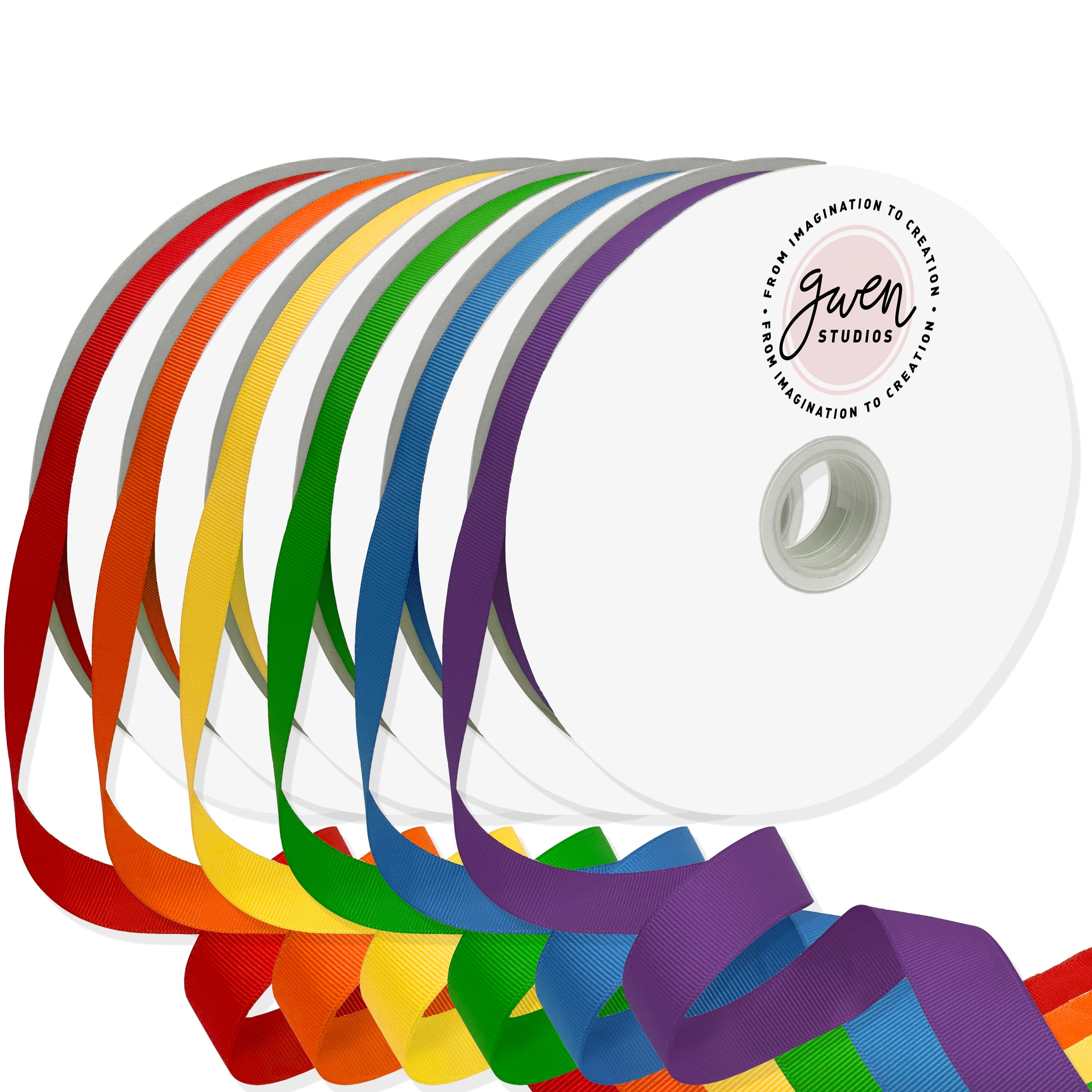Gwen Studios 3/8" Grosgrain Ribbon, 6 Rainbow Colors, 600 Yards