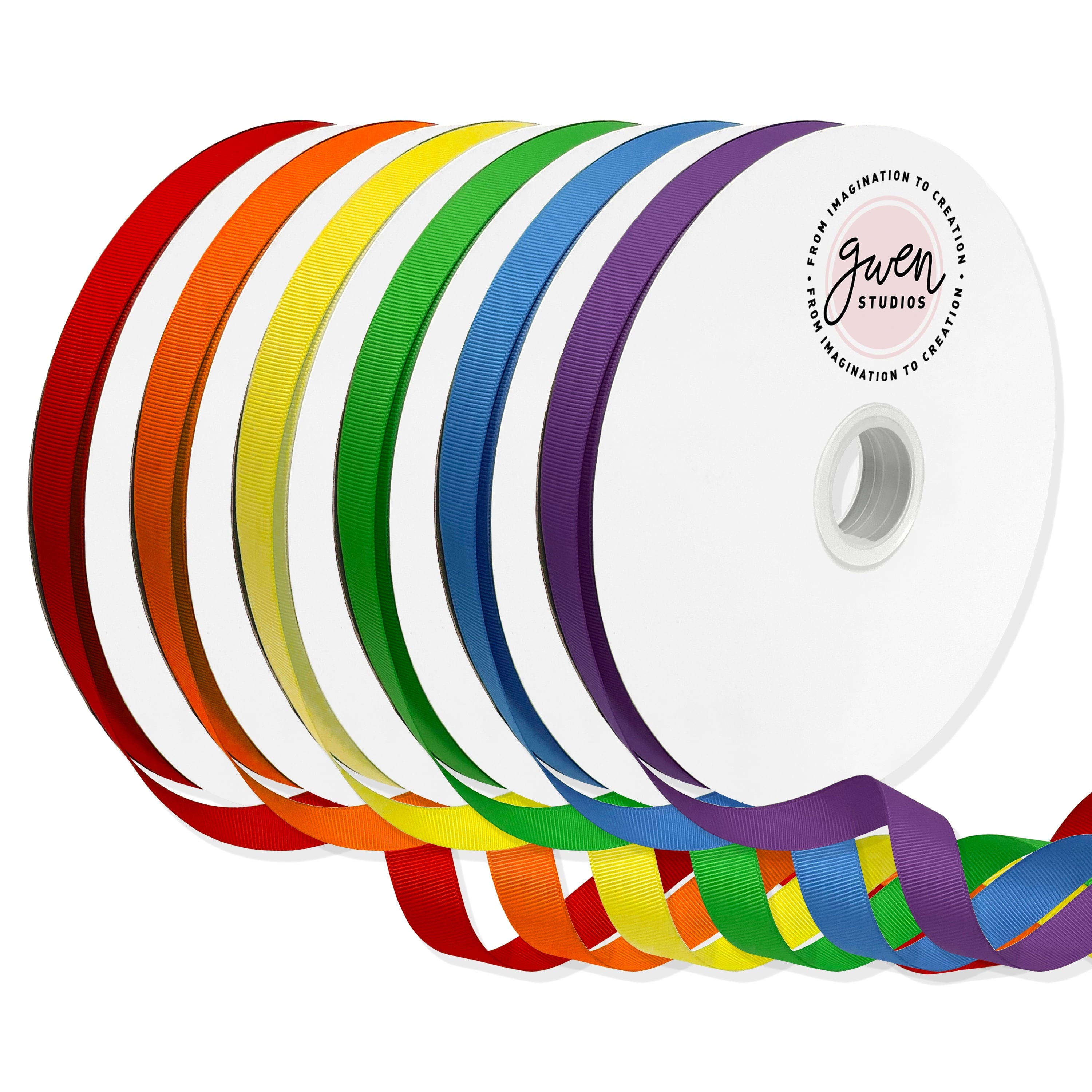 Gwen Studios 3/8" Grosgrain Ribbon, 6 Rainbow Colors, 600 Yards