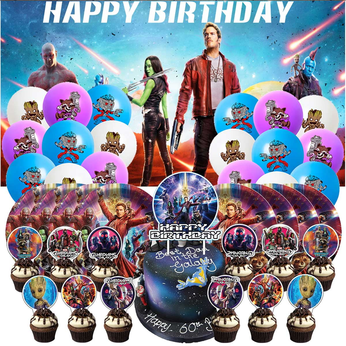 Guardians of the Galaxy Party Decorations Paper Plates Tableware Banner Backdrop Balloons Birthday Decor Cake Topper Fans