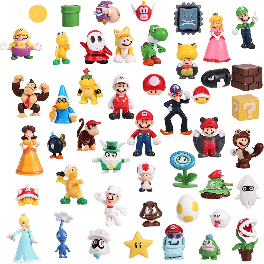 Guvpev Mario Toys Bros Super Mary Princess, Turtle, Mushroom, Orangutan, Mario Action Figures Collectible, Perfect Cake Topper, Birthday Gifts for Kids and Mario Fans (Set of 48)