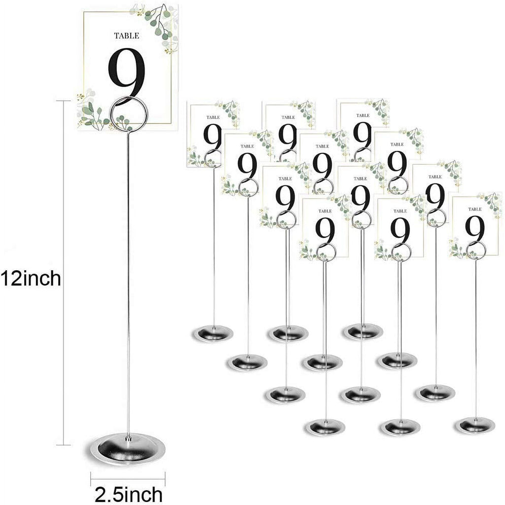 HOHIYA 12 inch Table Number Holders Stands Place Card Wedding Party Memo Sign Photo Restaurants Chrome Plated Tall (Silver,Pack of 12)