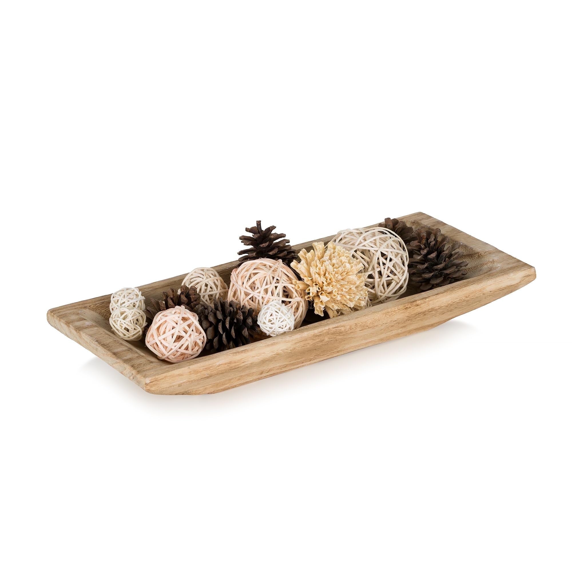 Hanobe Decorative Wood Dough Bowl Tray Wooden Centerpiece Table Tray Decorations Rustic for Home Decor, White