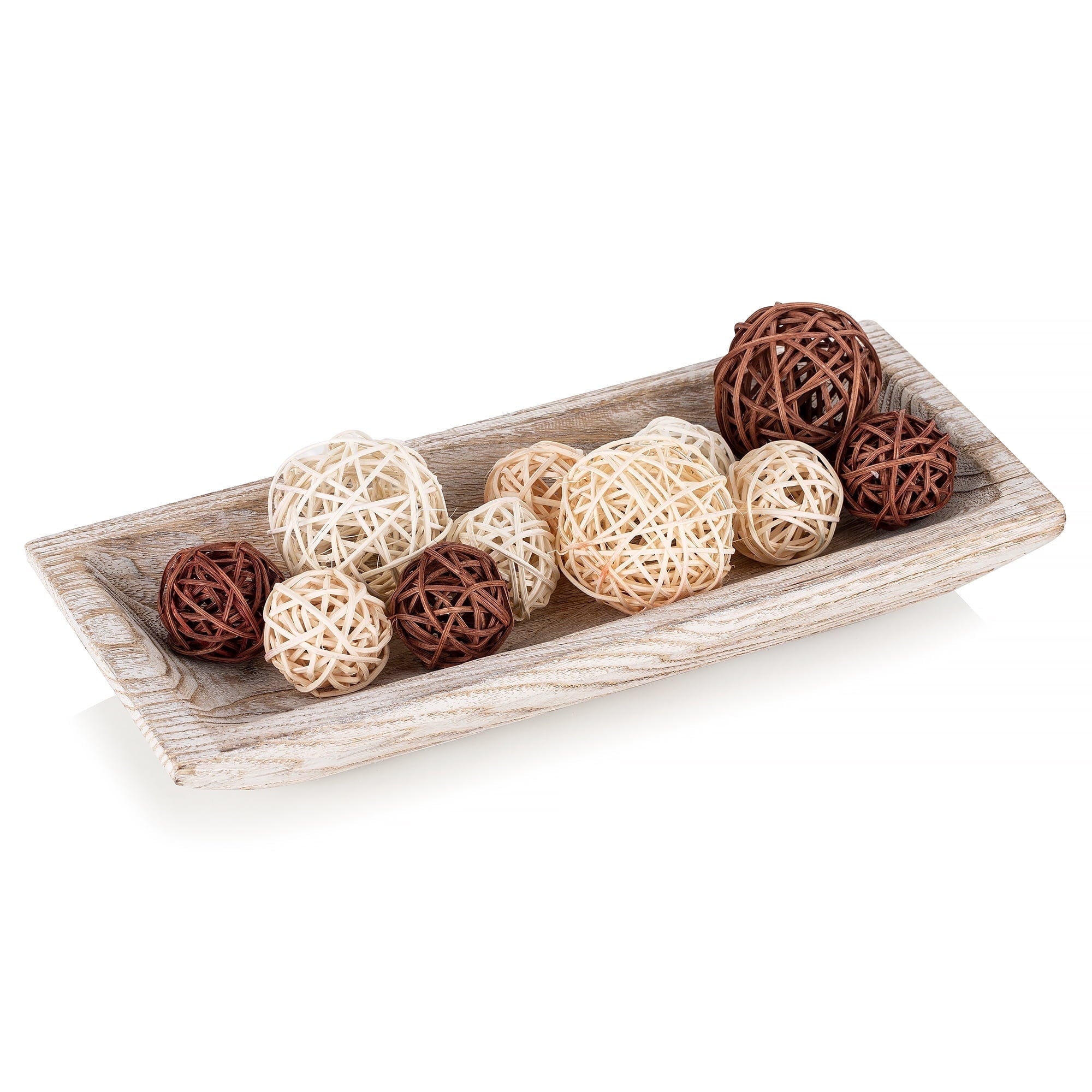 Hanobe Decorative Wood Dough Bowl Tray Wooden Centerpiece Table Tray Decorations Rustic for Home Decor, White