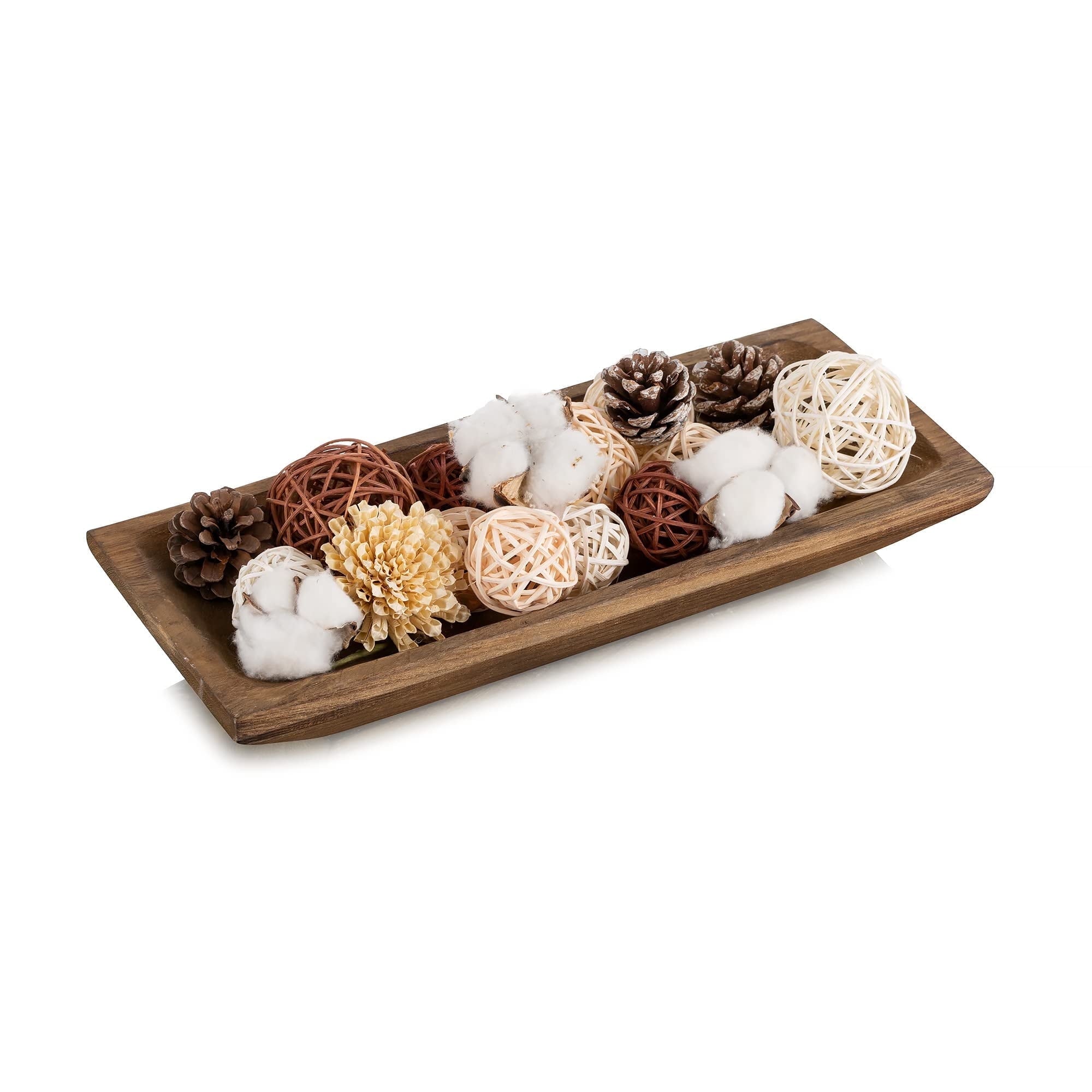 Hanobe Decorative Wood Dough Bowl Tray Wooden Centerpiece Table Tray Decorations Rustic for Home Decor, White