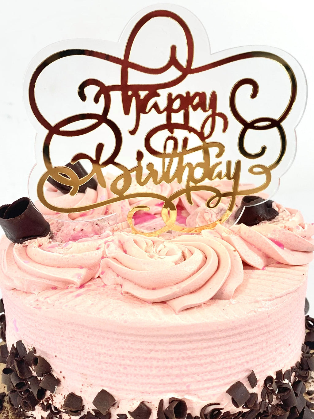 Happy Birthday Cake Topper, Double sided, Clear and Gold Acrylic