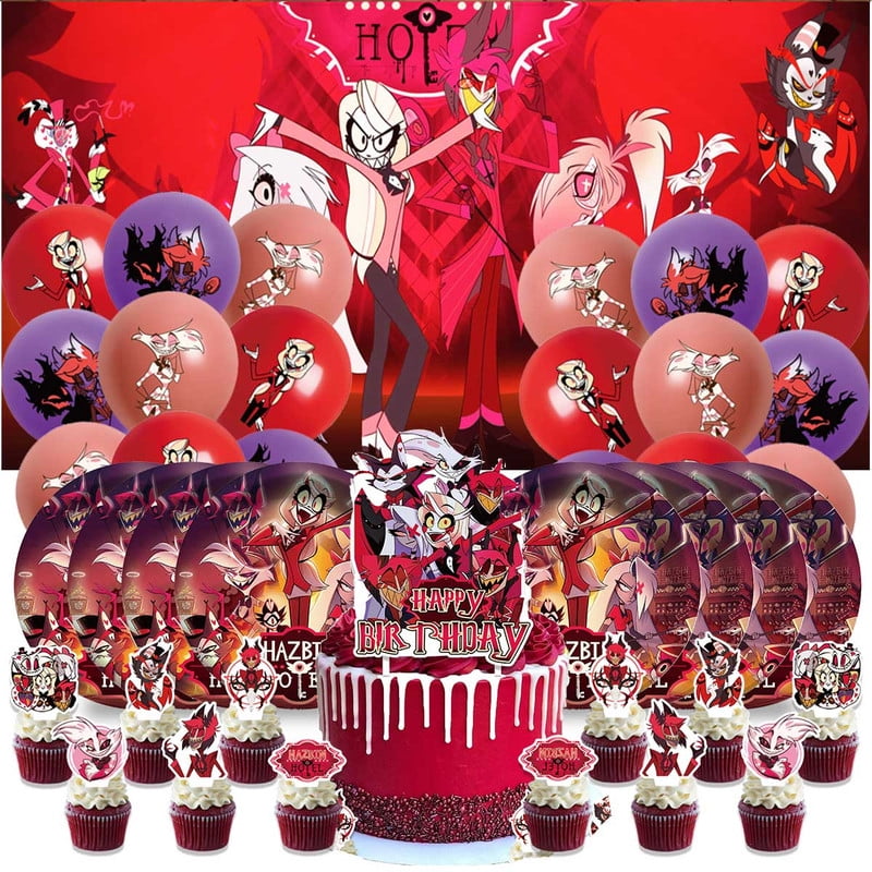 Hazbin Hotel Birthday Party Supplies Balloons Plates Decoration Cake Topper Decor Tableware Banner Backdrop