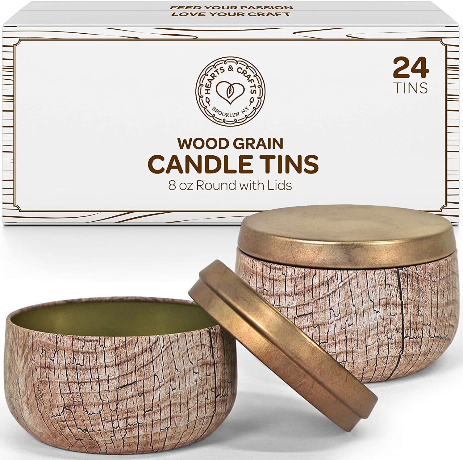 Hearts & Crafts Holiday Tin Candle Jars for Making Candles - Candle Tins 8oz - 24 Holiday Christmas Tin Candle Jars with Lids for Candle Making - Red, Green, Gold